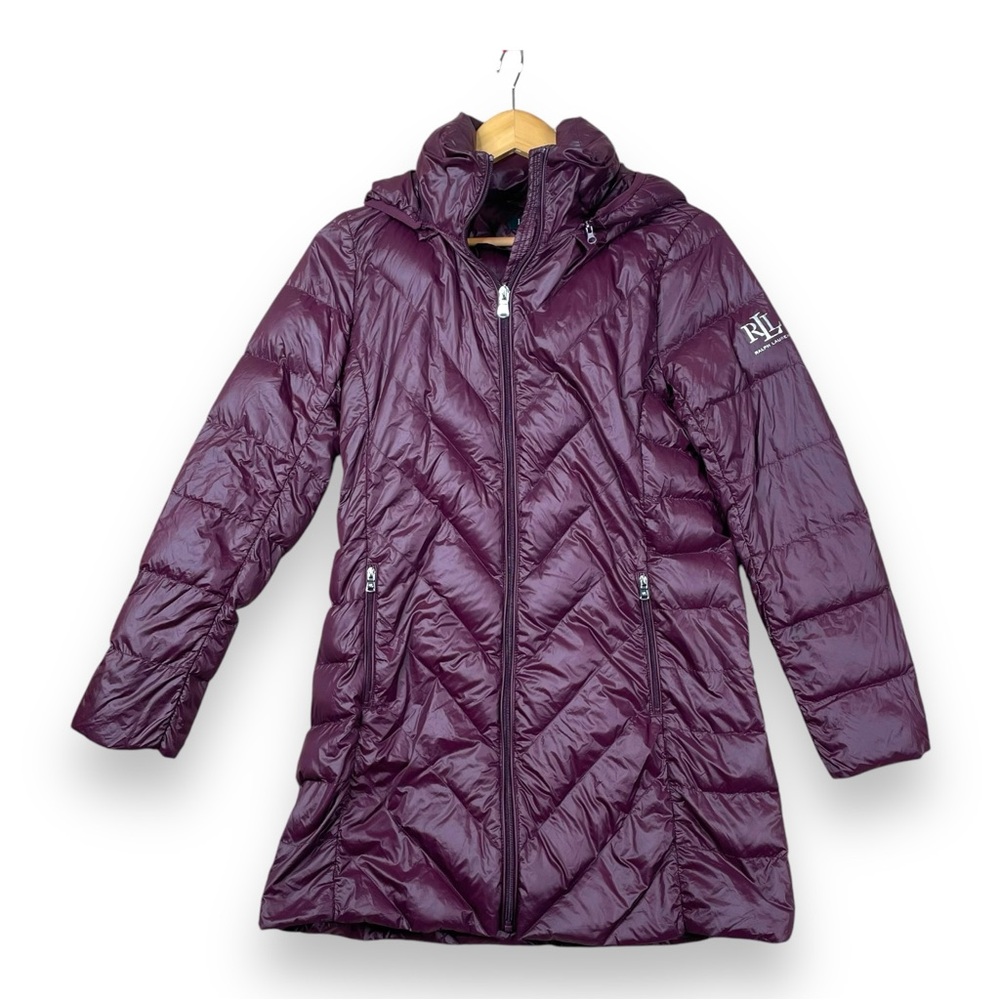 Lauren Ralph Lauren Women Puffer Jacket Packable Hooded Down Purple Size M